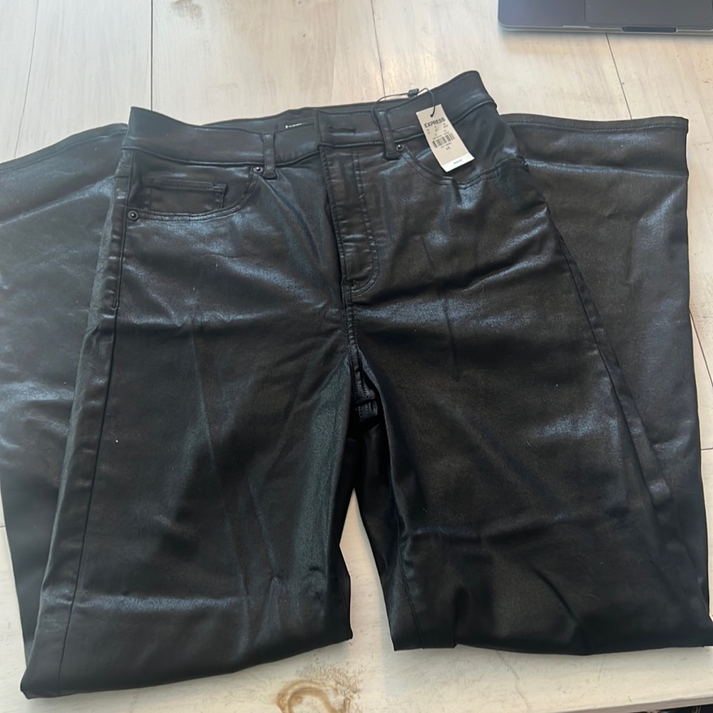 Express super high waisted black coated straight jeans size 4R